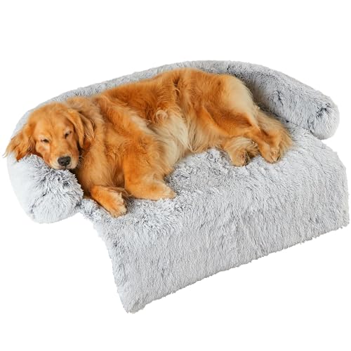 Fluffy Hundebett, ausziehbar, waschbar, Schutzdecke für Sofa, Plüsch-Teppich, ideal für Bett, Sofa, Auto (XL, Grau) von MCPTSN