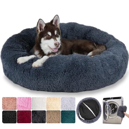 Hundebett, rund, ausziehbar, Kissen für Hunde, Katzen, waschbar, Bett für Hunde, große Größe, orthopädisch, flauschig und bequem (5XL:120 cm, Dunkelgrau) von MCPTSN