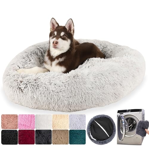 Hundebett, rund, ausziehbar, waschbar, Bett für Hunde, große orthopädische Größe, flauschig und bequem (S: 50 cm, grau) von MCPTSN