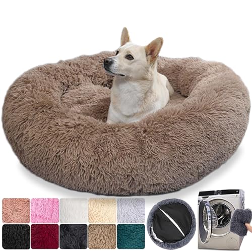 Hundebett Flauschig & Katzenkissen - Waschbares & Abnehmbares Haustierbett, Hundematte mit Reißverschluss, Rutschfester Unterseite, für große, mittelgroße & kleine Hunde (XL:100 cm, Braun) von MCPTSN