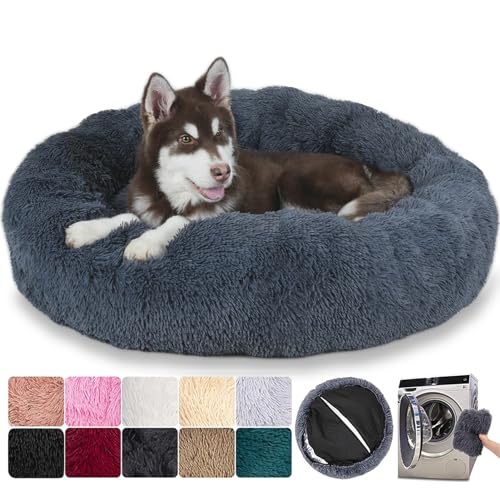 Hundebett Flauschig & Katzenkissen - Waschbares & Abnehmbares Haustierbett, Hundematte mit Reißverschluss, Rutschfester Unterseite, für große, mittelgroße & kleine Hunde (M:70 cm, Dunkelgrau) von MCPTSN