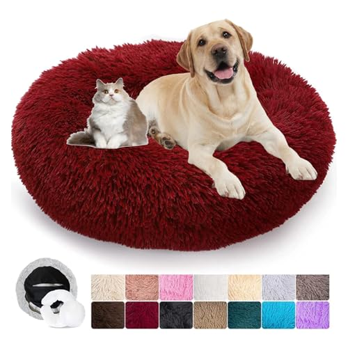 Puppy Love Hundebett für Hunde und Katzen, ausziehbar, beruhigendes Hundekissen, waschbar, bequemes Bett für kleine, mittelgroße und große Hunde, weich und flauschig (3XL: 100 cm, rot) von MCPTSN