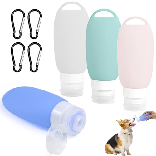 MCTNCT 4 Stück 90ml Futtertube Zum Befüllen Hund, Nassfutter Silikon Reiseflaschen mit 4 Karabiner, Wiederverwendbare Futtertube Hund für Hundetraining als Belohnung von MCTNCT