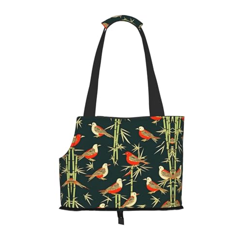 Bambus Vögel Muster Druck Haustier Tragbare Umhängetasche Faltbare Haustier Tasche 13,4 X 6,1 X 10,2 Zoll für U-Bahn/Einkaufen/Wandern von MDATT
