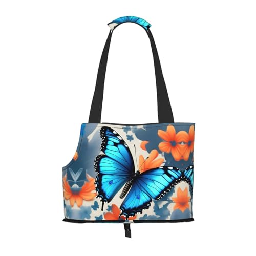 Blaue Schmetterling Print Haustier Tragbare Umhängetasche Faltbare Haustier Tasche 13,4 X 6,1 X 10,2 Zoll für U-Bahn/Einkaufen/Wandern von MDATT