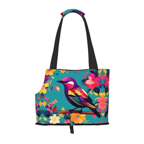 Bunte Blumen Vogel Druck Haustier Tragbare Umhängetasche Faltbare Haustiertasche 13,4 X 6,1 X 10,2 Zoll für U-Bahn/Einkaufen/Wandern von MDATT