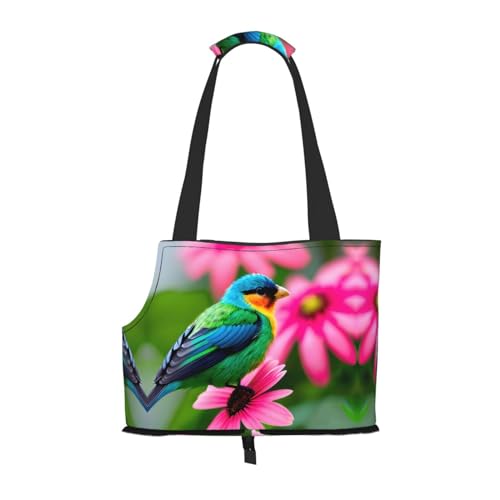 Bunte Blumen und Vogel Print Haustier tragbare Umhängetasche, faltbare Haustiertasche 13,4 x 6,1 x 10,2 Zoll für U-Bahn/Einkaufen/Wandern von MDATT