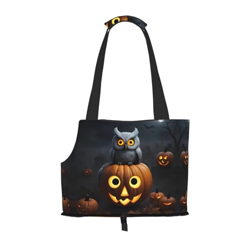 Halloween Eule Geist Kürbis Druck Haustier Tragbare Umhängetasche Faltbare Haustiertasche 13,4 x 6,1 x 10,2 Zoll für U-Bahn/Einkaufen/Wandern von MDATT