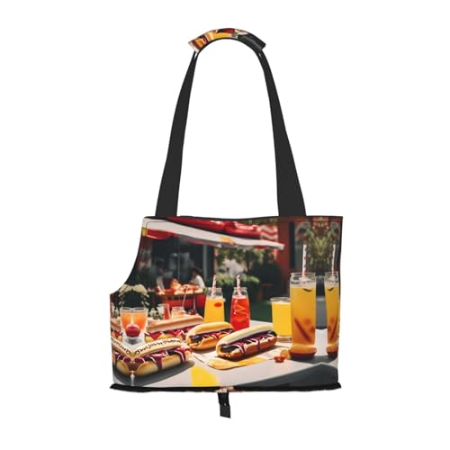 Hot Dogs und Limonade Print Haustier Tragbare Umhängetasche Faltbare Haustiertasche 13,4 x 6,1 x 10,2 Zoll für U-Bahn/Einkaufen/Wandern von MDATT