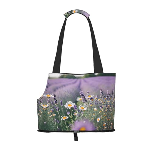 Lavendel und Gänseblümchen drucken Haustier tragbare Umhängetasche Faltbare Haustiertasche 13,4 x 6,1 x 10,2 Zoll für U-Bahn/Einkaufen/Wandern von MDATT