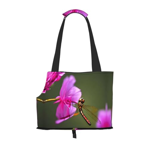 Libelle auf dem Blumendruck Haustier tragbare Umhängetasche Faltbare Haustiertasche 13,4 x 6,1 x 10,2 Zoll für U-Bahn/Einkaufen/Wandern von MDATT