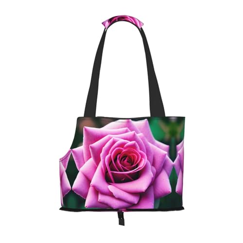 Lila Rose Blume Druck Haustier Tragbare Umhängetasche Faltbare Haustier Tasche 13,4 X 6,1 X 10,2 Zoll für U-Bahn/Einkaufen/Wandern von MDATT