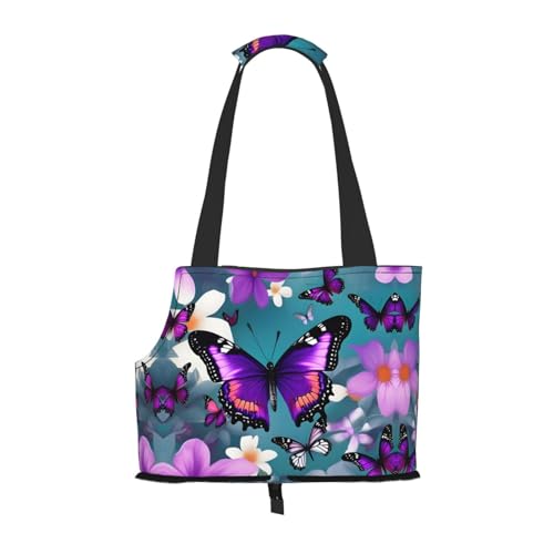 Lila Schmetterling und Blumen drucken Haustier tragbare Umhängetasche Faltbare Haustiertasche 13,4 x 6,1 x 10,2 Zoll für U-Bahn/Einkaufen/Wandern Lila Schmetterling und Blumen drucken Haustier tragbare Umhängetasche Faltbare Haustiertasche 13,4 x 6,1 x 10,2 Zoll für U-Bahn/Einkaufen/Wandern von MDATT