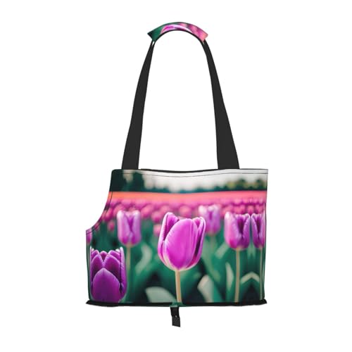 Lila Tulpen Druck Haustier Tragbare Umhängetasche Faltbare Haustiertasche 13,4 x 6,1 x 10,2 Zoll für U-Bahn/Einkaufen/Wandern von MDATT