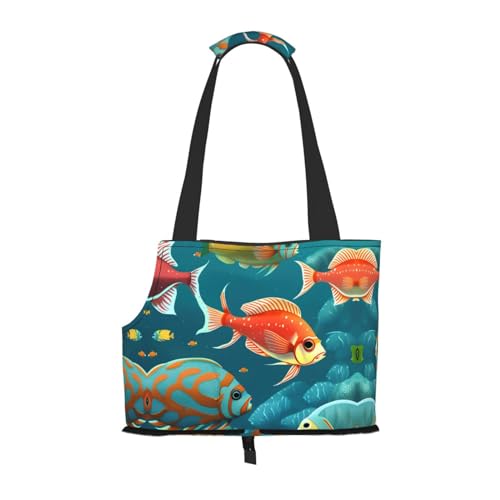 Ocean Underwater Fish Print Pet Portable Shoulder Bag, Foldable Pet Bag 13.4 X 6.1 X 10.2 Inch for Subway/Shopping/Hiking von MDATT