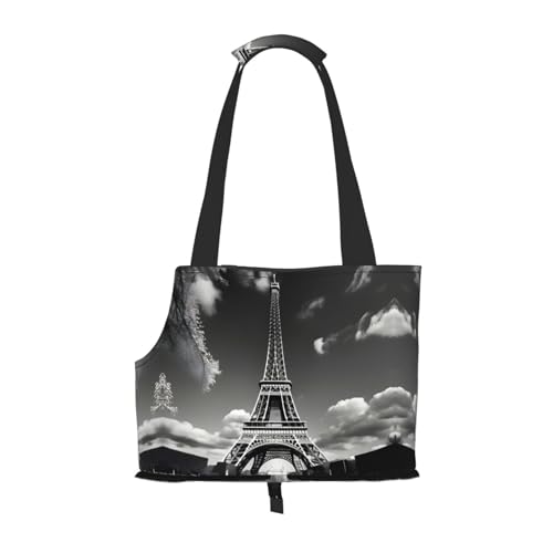Paris Eiffelturm und Wolke Druck Haustier Tragbare Umhängetasche Faltbare Haustiertasche 13,4 x 6,1 x 10,2 Zoll für U-Bahn/Einkaufen/Wandern von MDATT