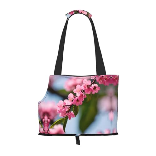 Pink Cherry Blossoms Print Pet Portable Shoulder Bag, Foldable Pet Bag 13.4 X 6.1 X 10.2 Inch for Subway/Shopping/Hiking von MDATT