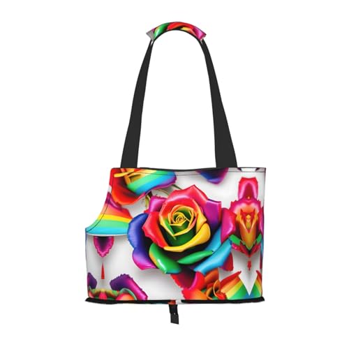 Rainbow Rose Flower Print Pet Portable Shoulder Bag, Foldable Pet Bag 13.4 X 6.1 X 10.2 Inch for Subway/Shopping/Hiking von MDATT
