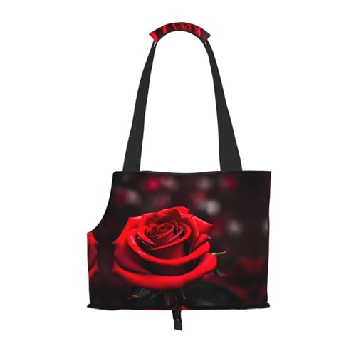 Rote Rose Druck Haustier Tragbare Umhängetasche Faltbare Haustier Tasche 13,4 X 6,1 X 10,2 Zoll für U-Bahn/Einkaufen/Wandern von MDATT