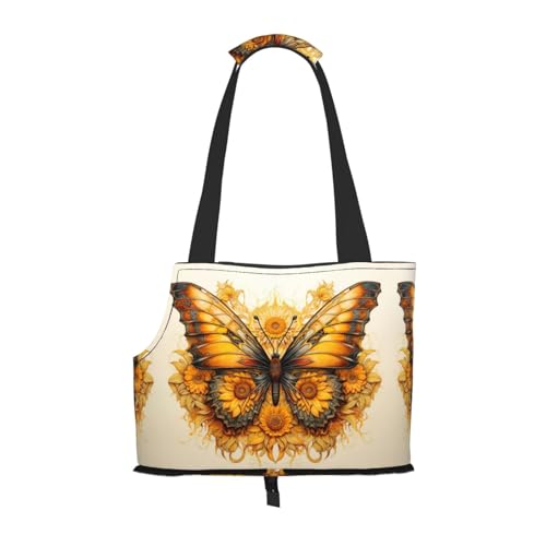 Sonnenblume Schmetterling Druck Haustier Tragbare Umhängetasche Faltbare Haustiertasche 13,4 x 6,1 x 10,2 Zoll für U-Bahn/Einkaufen/Wandern von MDATT