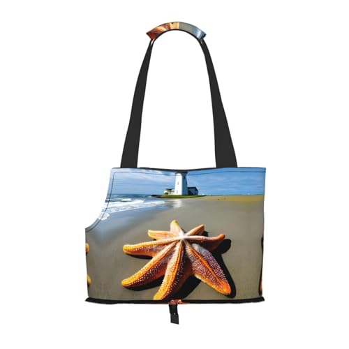 Starfish Lighthouse Beach Print Pet Portable Shoulder Bag, Foldable Pet Bag 13.4 X 6.1 X 10.2 Inch for Subway/Shopping/Hiking von MDATT