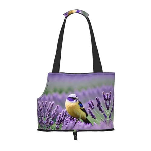 Vogel in lila Lavendel Blumen Drucken Haustier tragbare Umhängetasche Faltbare Haustiertasche 13,4 x 6,1 x 10,2 Zoll für U-Bahn/Einkaufen/Wandern von MDATT