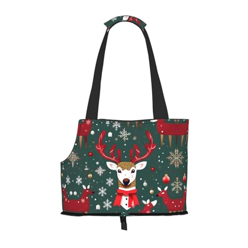 Weihnachten Hirsch Druck Haustier Tragbare Umhängetasche Faltbare Haustier Tasche 13,4 X 6,1 X 10,2 Zoll für U-Bahn/Einkaufen/Wandern von MDATT