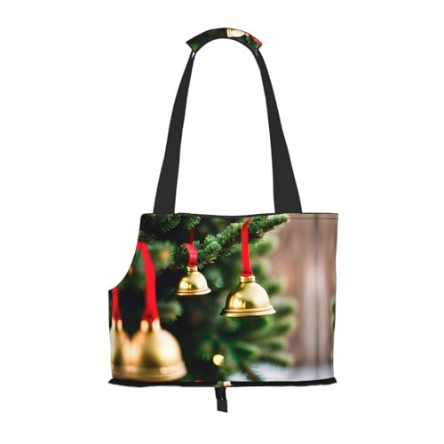 Weihnachtsbaum und Glocken drucken Haustier tragbare Umhängetasche Faltbare Haustiertasche 13,4 x 6,1 x 10,2 Zoll für U-Bahn/Einkaufen/Wandern von MDATT