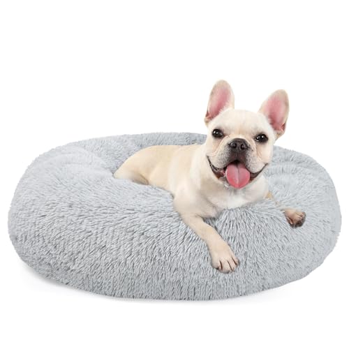 MDDK DY Katzenbett Hundebett Flauschig，Hundekissen Waschbar Hundekorb, Hundekörbchen 60cm Rund, Hundesofa Plüsch rutschfeste Unterseite，Hundebett Kleine Mittelgroße Grosse Hunde Katzen -Grau von MDDK DY