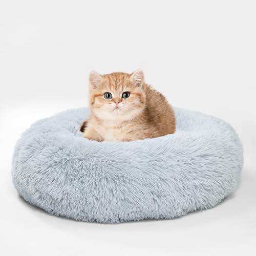 MDDK DY Hundebett Katzenbett - Flauschiger Waschbarer Rundkorb, Donut Kissen Anti-Angst, rutschfeste Unterseite, 60 cm, Geeignet für Kleine bis Mittlere Hunde und Katzen,60 cm Grau von MDDK DY
