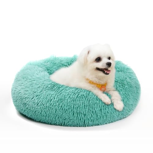 MDDK DY Hundebett Katzenbett - Flauschiges Rundkissen, Waschbar & rutschfest, 50 cm, Ideal für Kleine Hunde und Katzen,Dunkelgrün von MDDK DY
