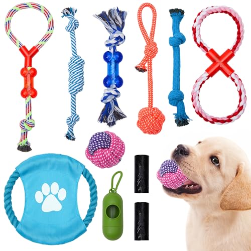 MDEHOPET Hundespielzeug für aktive Kauer, robustes Seilspielzeug für kleine Rassen, waschbares Kauspielzeug für Hunde, Tauziehen, 8 Stück Welpen-Beißspielzeug und 1 tragbarer Müllbeutel MDEHOPET Hundespielzeug für aktive Kauer, robustes Seilspielzeug für kleine Rassen, waschbares Kauspielzeug für Hunde, Tauziehen, 8 Stück Welpen-Beißspielzeug und 1 tragbarer Müllbeutel von MDEHOPET