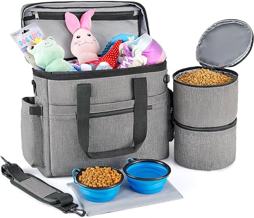 MEDHOPET Hunde-Reisetasche, von Fluggesellschaften zugelassener Organizer-Rucksack mit Multifunktionstaschen, Haustier-Reiserucksack mit 2 faltbaren Silikonnäpfen und 2 Lebensmittelkörben von MDEHOPET