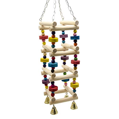 Papageien-Sitzstange, Schaukel, Holzperlen, Kauspielzeug für kleine Vögel, helle Farbe, einfach zu befestigen, oben am Käfig Papageien-Sitzstange, Schaukel, Holzperlen, Kauspielzeug für kleine Vögel, helle Farbe, einfach zu befestigen, oben am Käfig von MDHQ