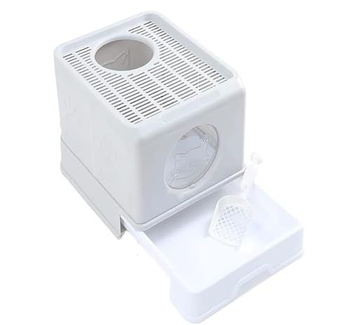 Katzenklo Katzentoilette Faltbare Katzentoilette Mit Einstiegstyp, Mit Deckel Und Katzenstreuschaufel, Schubladentyp, Große Katzentoilette Für Alle Katzen Katzentoiletten(Grey) von MDWZH