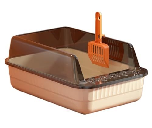 Katzenklo Katzentoilette Halbgeschlossenes PP-Material Mit Hohen Seiten, Auslaufsicher, Abnehmbar, 18l Großes Fassungsvermögen, Für Kleine Haustiere Katzentoiletten(Beige) von MDWZH