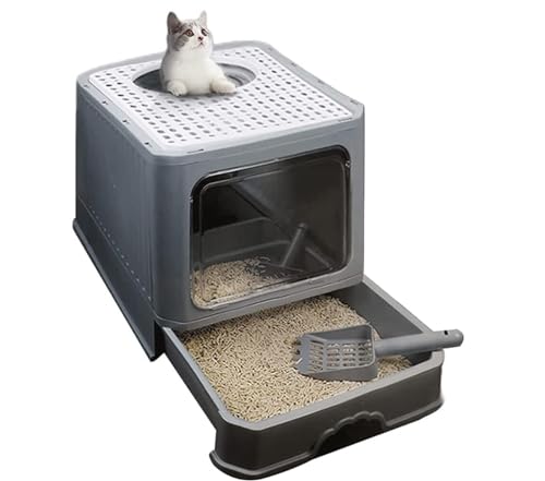 Katzenklo Katzentoilette Tragbare Katzentoilette Mit Deckel, Große Katzentoilette Mit Katzenstreuschaufel, Schubladentyp, Leicht Zu Reinigen Katzentoiletten(Grey) von MDWZH
