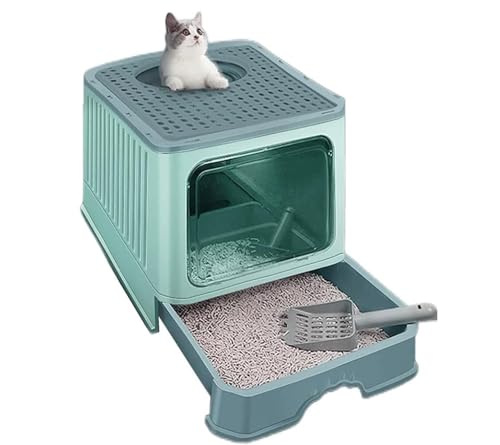 Katzenklo Katzentoilette Tragbare Katzentoilette Mit Deckel, Große Katzentoilette Mit Katzenstreuschaufel, Schubladentyp, Leicht Zu Reinigen Katzentoiletten(Grün) von MDWZH