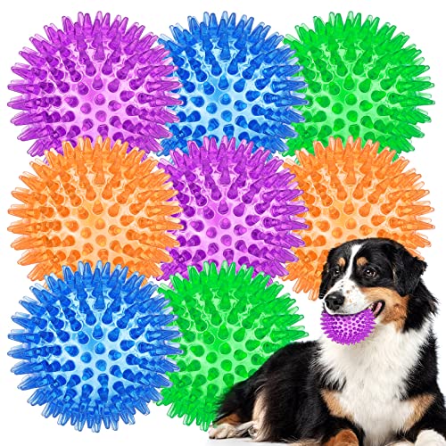 ME.FAN 8,9 cm Quietschende Hundespielzeugbälle [8 Stück] Stachelige Hundebälle/Welpen-Kauspielzeug zur Reinigung von Zähnen und Zahnfleisch-Gesundheit/Quietschball-Spielzeug für aggressive Kauer von ME.FAN