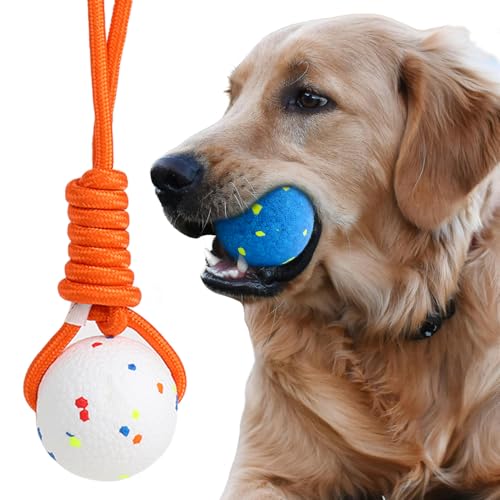 MECODO Buntes Schaumstoff-Ball Hundespielzeug mit strapazierfähigem Seil, interaktives Spiel- und Kauspielzeug für Haustiere für aggressive Kauer (Seil + Mittelball), 2 Stück von MECODO