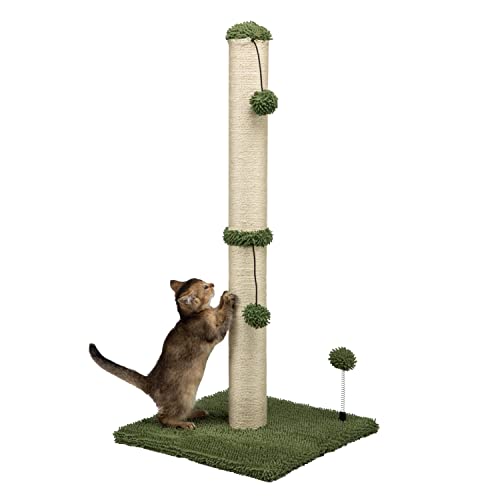 MECOOL 86,4 cm hoher Kratzbaum Premium Basics Kätzchen Kratzbaum Sisal Kratzbaum Bäume mit hängendem Ball für drinnen Katzen (86,4 cm für erwachsene Katzen, Kaktusgrün) von MECOOL
