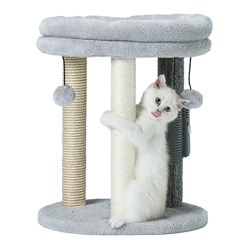 MECOOL Kratzbaum für Katzen und Kätzchen, Sisal-Teppich, Jute-Kratzturm mit Bett und hängendem Ball für Kätzchen bis zu 3,6 kg, grau. von MECOOL