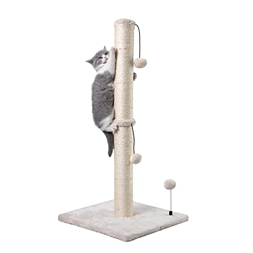 MECOOL Premium Basics Kratzbaum für Katzen, 86,4 cm hoch, Sisal-Kratzbäume mit hängendem Ball für Indoor-Katzen (86,4 cm für ausgewachsene Katzen, beige) von MECOOL