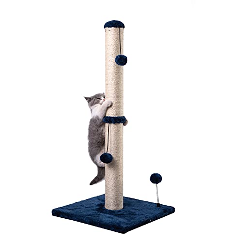 MECOOL Premium Basics Kratzbaum für Katzen, Sisal, 86,4 cm hoch, mit hängendem Ball für Katzen im Innenbereich (86,4 cm für ausgewachsene Katzen, marineblau) von MECOOL