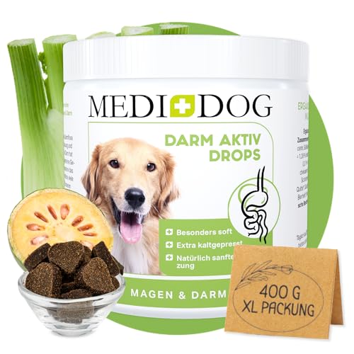 MEDIDOG Darm Aktiv Drops – 400 g – kaltgepresste Drops für alle Hunde – unterstützt bei Gras& Kotfressen, Durchfall und Erbrechen - mit Inulin, MOS, Fenchel, Flohsamenschalen von MEDIDOG