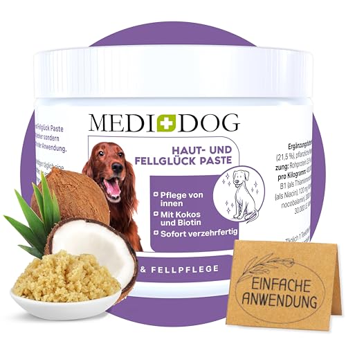 MEDIDOG Haut- & Fellglück Paste - 500g - 15in1 - gegen Juckreiz & Haarausfall, für glänzendes Fell, mit Vitamin Komplex und Biotin, die schmackhafte Fellpflege von innen von MEDIDOG