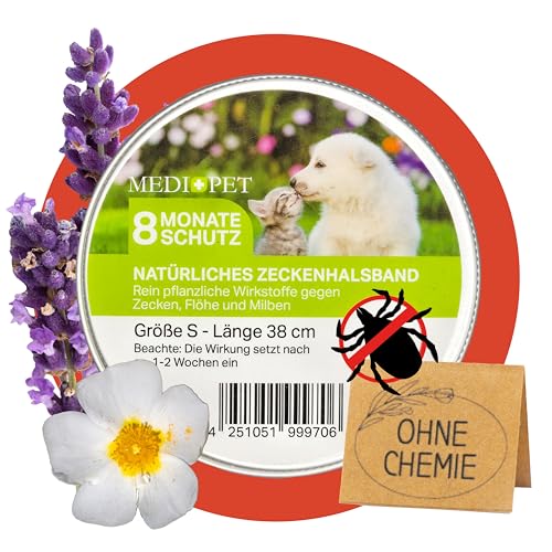 MEDIDOG Natürliches Zeckenhalsband – 8 Monate Schutz vor Zecken, Flöhe und Milben, für kleine Hunde & Katzen – mit Zistrose- & Lavendelöl – ohne Chemie von MEDIDOG