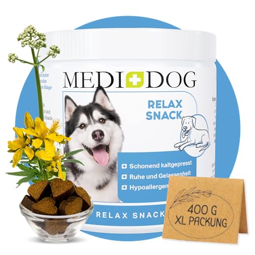 MEDIDOG Relax Snack – 400 g – kaltgepresste Drops, das Beruhigungsmittel für alle Hunde bei Angst, Stress und Nervosität – mit Baldrian und L-Tryptophan von MEDIDOG