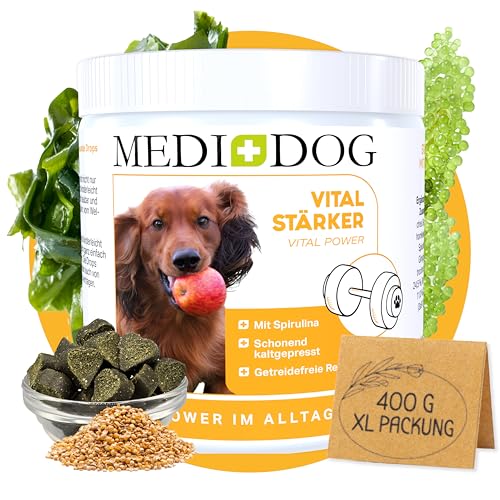 MEDIDOG Vitalstärker – 10in1 – Vital-Komplex für Hunde, Immunsystem, Vitalität, unterstützt im Alltag - Spirulina, Chlorella, Bockshornklee u.v.m - kaltgepresste Drops,getreidefreie Rezeptur -400g von MEDIDOG