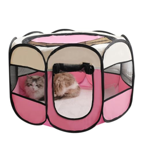 MEET- ORIGIN Faltbares achtseitiges Netzgehege, Katzen-Geburtszelt mit atmungsaktiver Netz-Reißverschlusstasche und Oberseite, Katzen-Hunde-Geburtsbett für einfache Lagerung und Transport, mit Boden, von MEET- ORIGIN